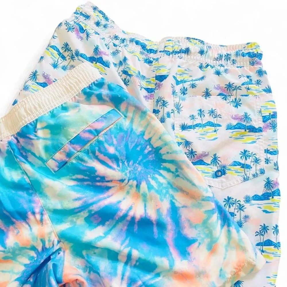 Cat & Jack Boys XL 14 Swim Trunks Lot 2 Tropical Palm Tie Dye Board Shorts